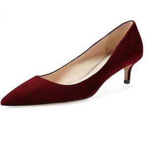 YDN red suede pointed toe heels